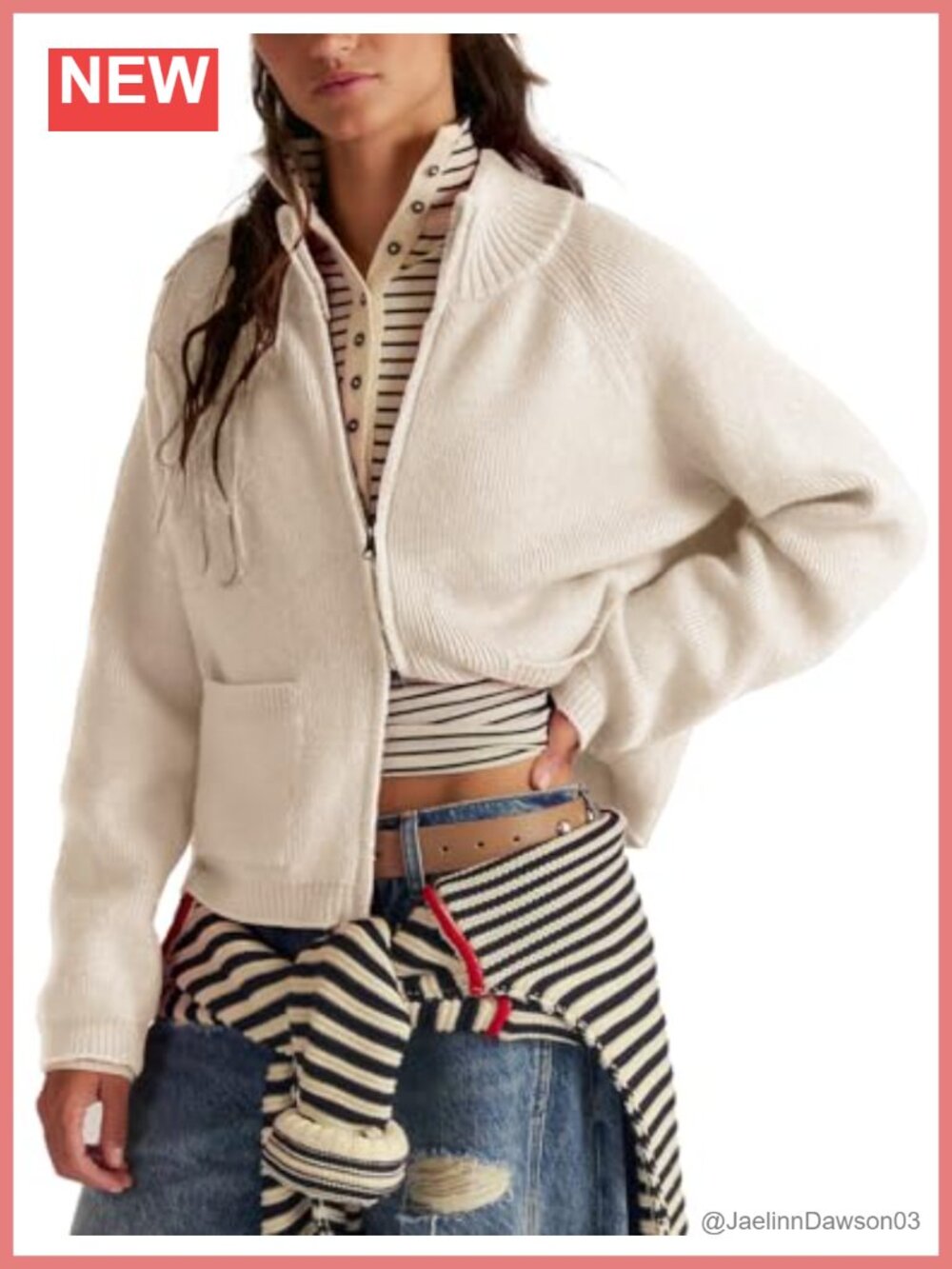 Double Zipper Open Front Cardigan Sweater Ribbed Knit Coat with Pockets